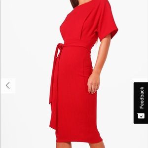 PETITE TIE WAIST FORMAL MIDI DRESS